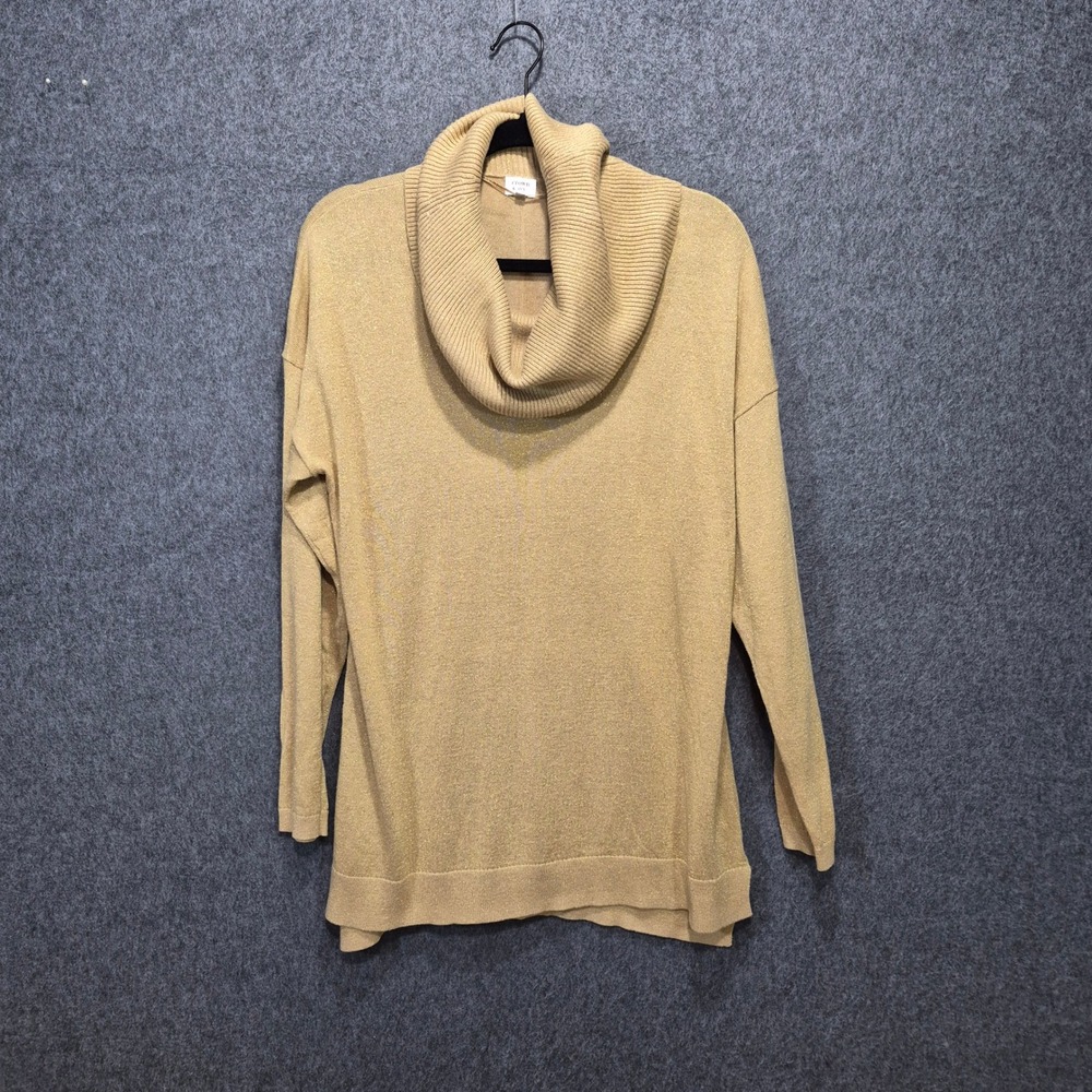 Crown & Ivy Gold Metallic Cowl Neck L Sweater Chic Sparkle Glam Cozy Cotton Wool